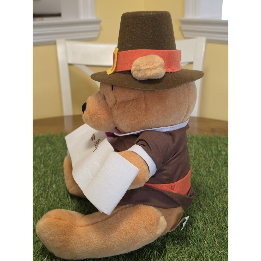 Vtg Disney Winnie the Pooh Pilgrim & Piglet Indian Thanksgiving Plush 13" W/Sign - Picture 7 of 12